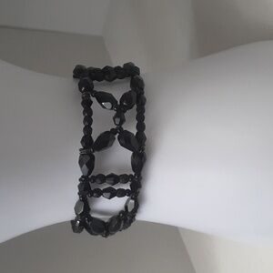 Black Spinel Stretchy Cuff Bracelet